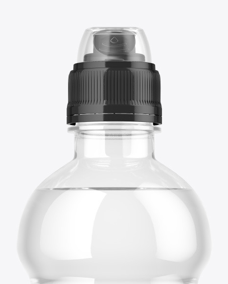 Clear Plastic Bottle w/ Water &amp; Sport Cap Mockup