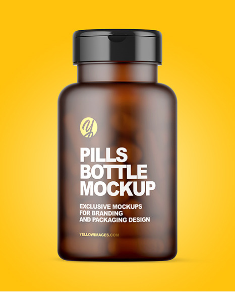 Frosted Amber Pills Bottle Mockup