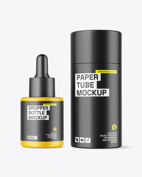 Matte Dropper Bottle w/ Paper Tube Mockup