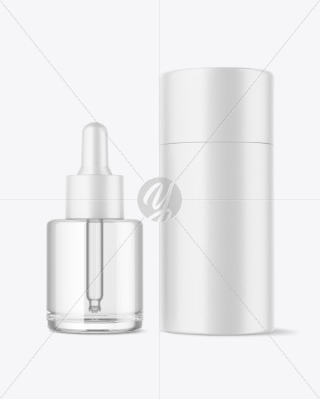 Clear Glass Dropper Bottle w\ Paper Tube Mockup