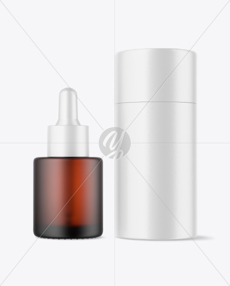 Frosted Amber Glass Dropper Bottle w\ Paper Tube Mockup