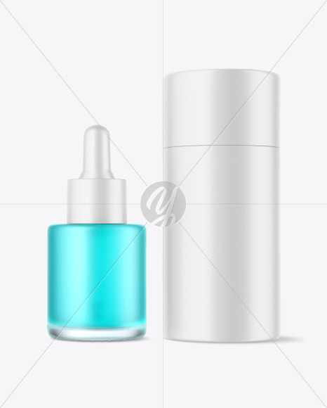 Frosted Glass Dropper Bottle w\ Paper Tube Mockup