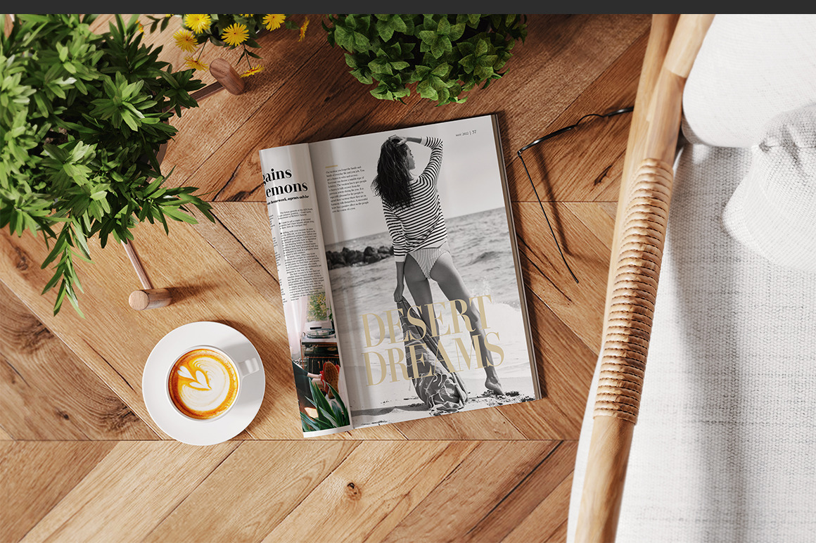 A4 Glossy Magazine In Various Scenes Mockup