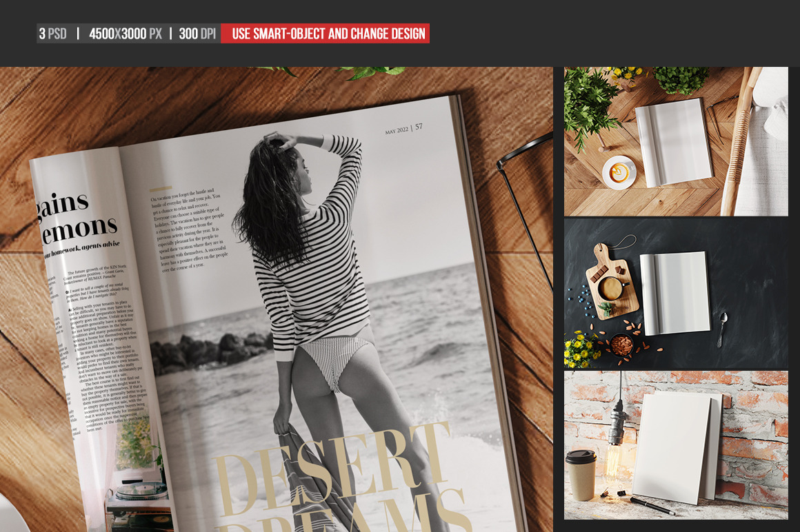 A4 Glossy Magazine In Various Scenes Mockup A4 Glossy Magazine In Various Scenes Mockup