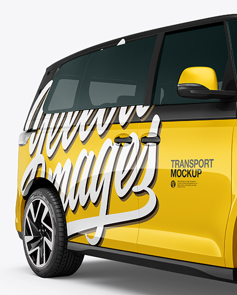 Electric Minivan Mockup - Back Half Side View