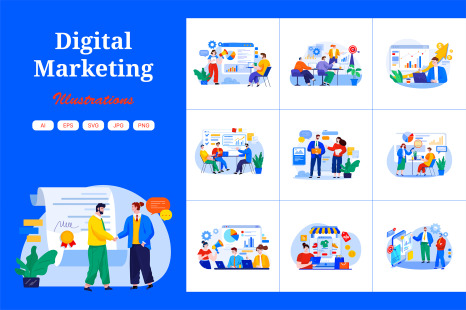 M446_Digital Marketing Illustration Pack - Socializing