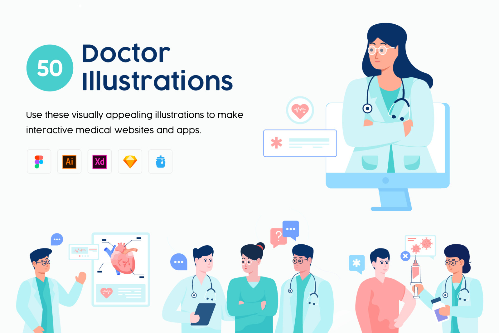 50 Doctor Illustration Set 50 Doctor Illustration Set