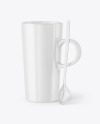 Glossy Mug with Teaspoon Mockup