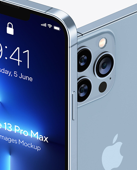 Two iPhones 13 Pro Max Sierra Blue Mockup