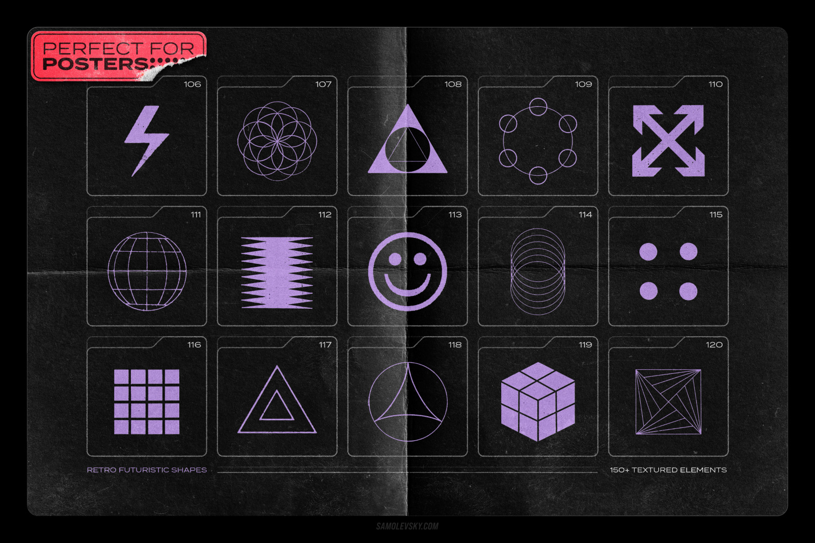 150 Retro-futuristic textured shapes pack 150 Retro-futuristic textured shapes pack