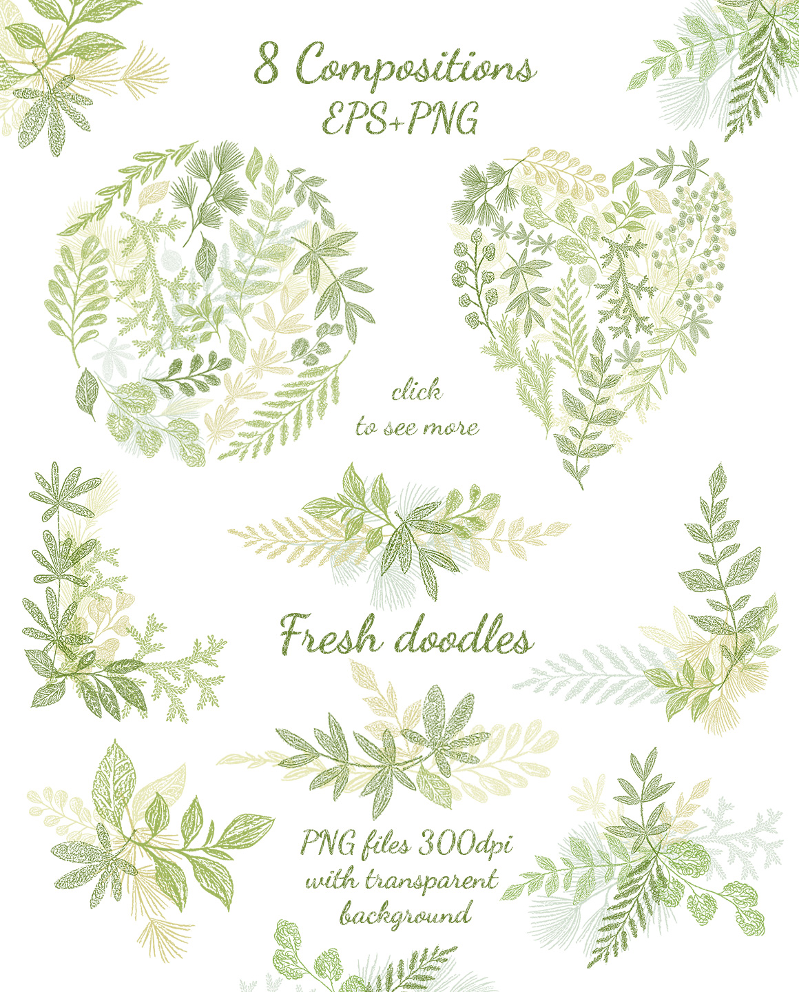 Vector Leaves Branches, Herbs Fresh Doodle collection