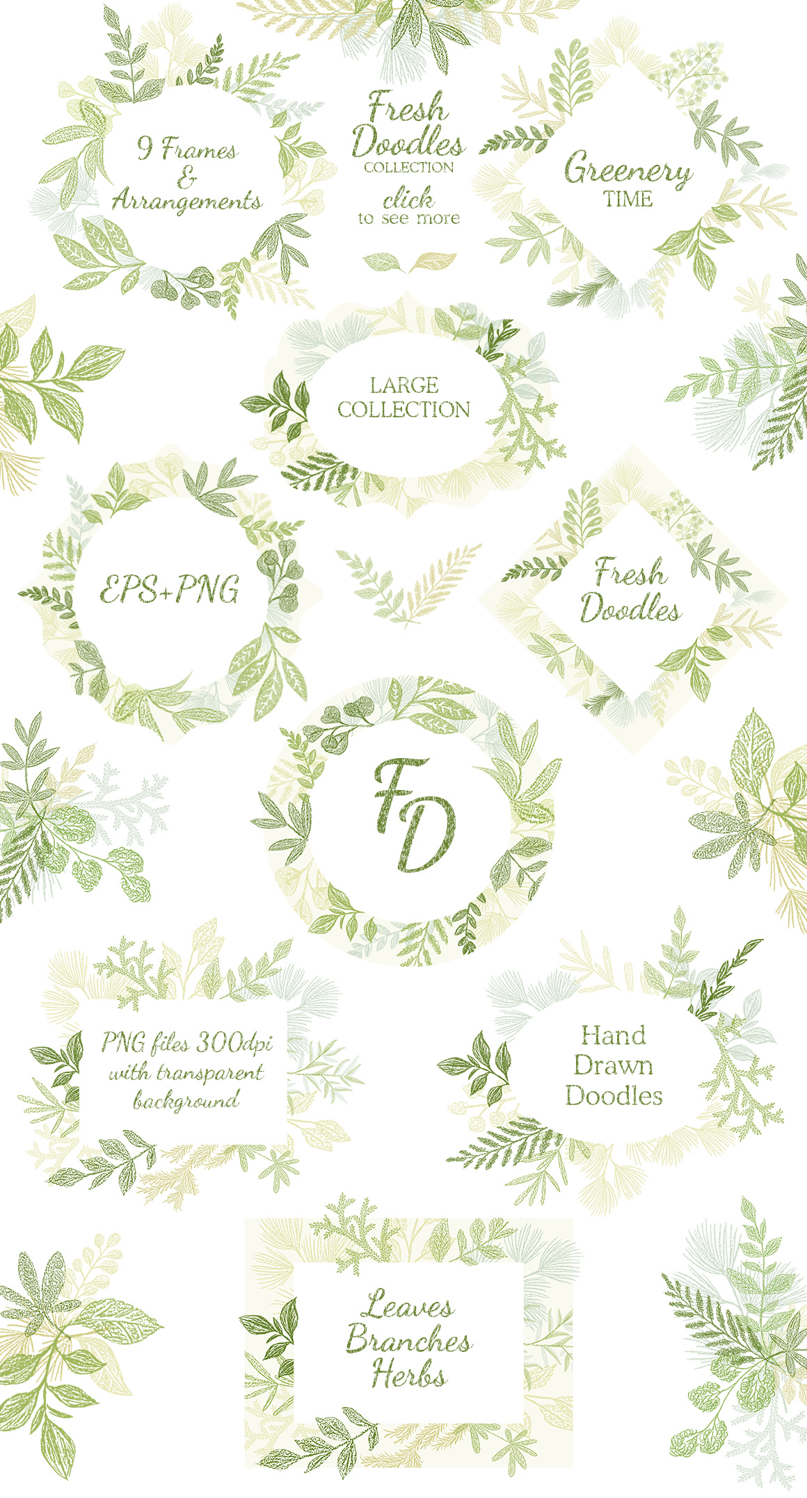 Vector Leaves Branches, Herbs Fresh Doodle collection Vector Leaves Branches, Herbs Fresh Doodle collection