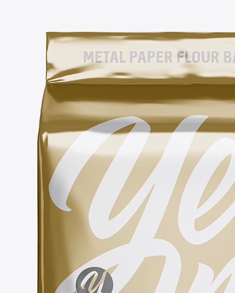 Metallic Paper Flour Bag Mockup - Front View (Eye-Level Shot)