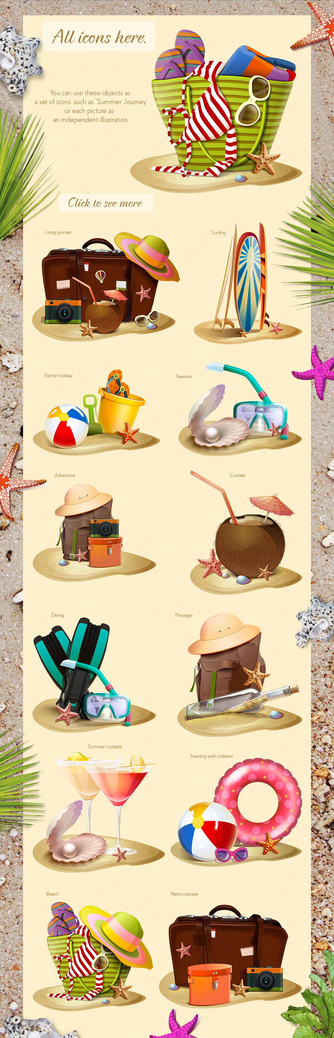 Summer Journey Vector Icon Set Summer Journey Vector Icon Set