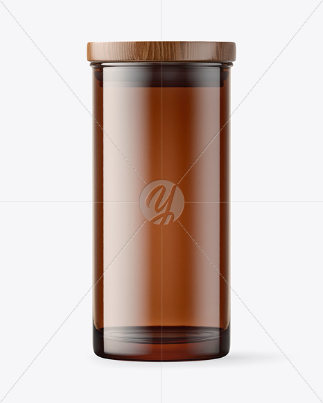 Empty Amber Glass Tube w/ Wooden Cap Mockup