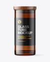 Empty Amber Glass Tube w/ Wooden Cap Mockup