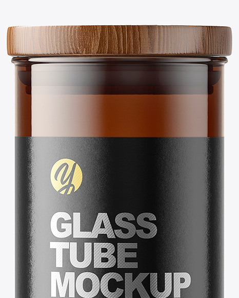 Empty Amber Glass Tube w/ Wooden Cap Mockup