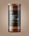 Empty Amber Glass Tube w/ Wooden Cap Mockup