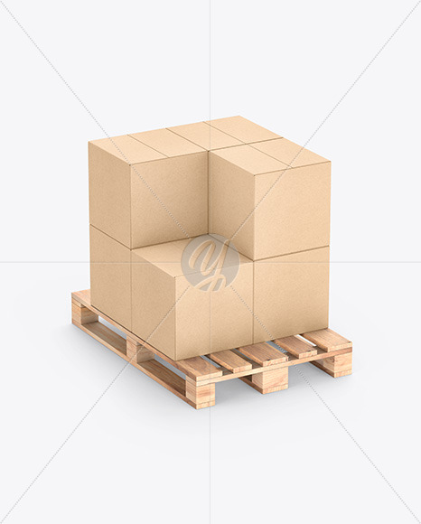 Pallet W/ 7 Kraft Boxes Mockup