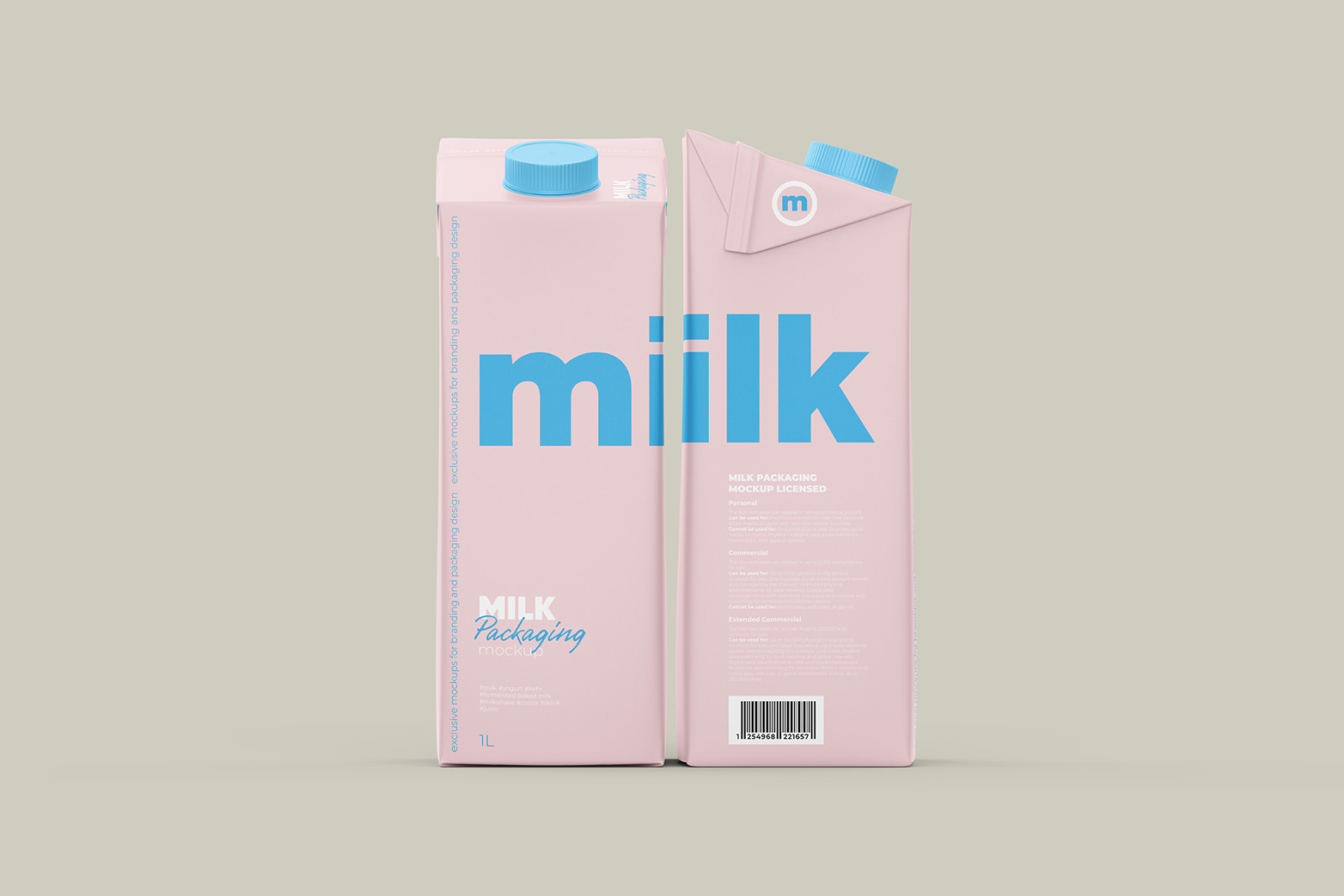 1L Milk packaging. Tetra Brik edge. Front and Side view