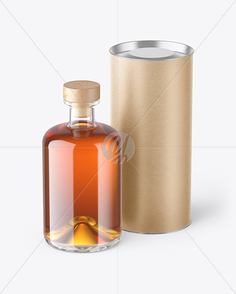 Clear Glass Whiskey Bottle with Kraft Tube Mockup