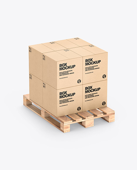 Pallet W/ 8 Kraft Boxes Mockup