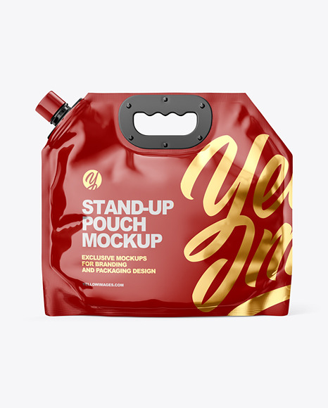 Glossy Stand-Up Pouch w/ Spout and Plastic Handle Mockup