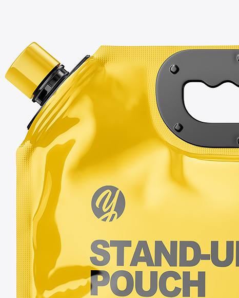 Glossy Stand-Up Pouch w/ Spout and Plastic Handle Mockup