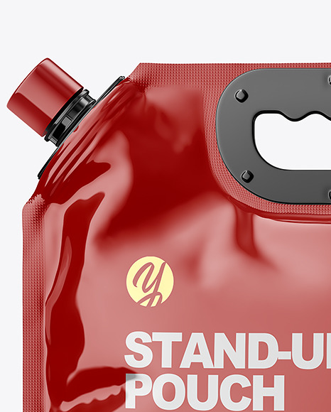 Glossy Stand-Up Pouch w/ Spout and Plastic Handle Mockup