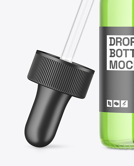 Opened Clear Glass Dropper Bottle Mockup