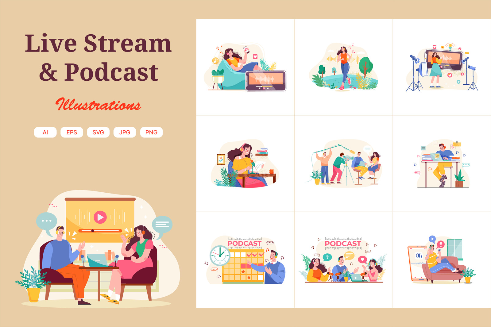 M498_Live Streaming & Podcast Illustration Pack M498_Live Streaming & Podcast Illustration Pack