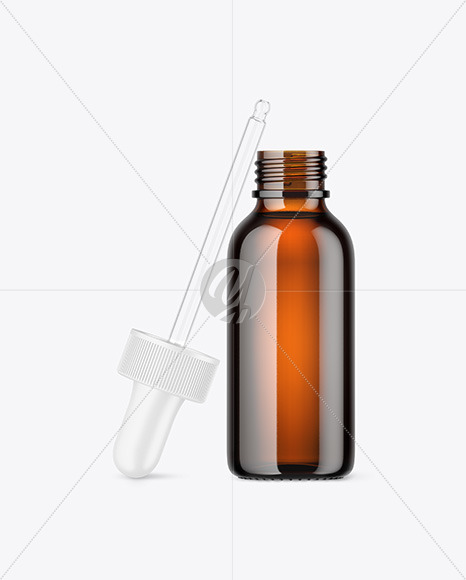 Opened Amber Glass Dropper Bottle Mockup