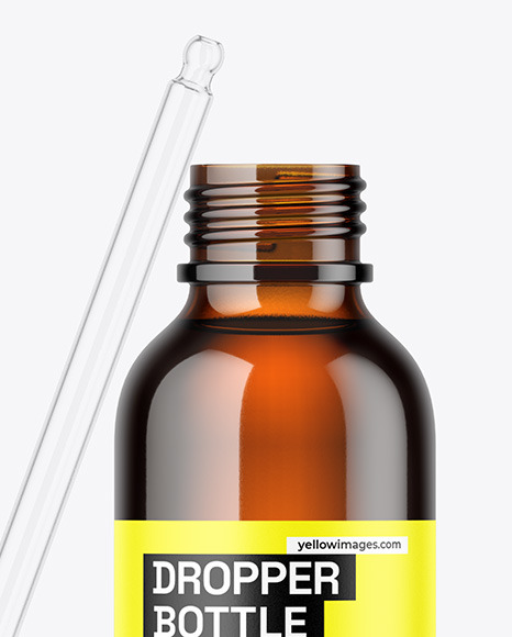 Opened Amber Glass Dropper Bottle Mockup