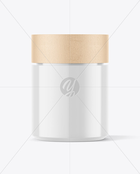 Glossy Jar with Wood Cap Mockup