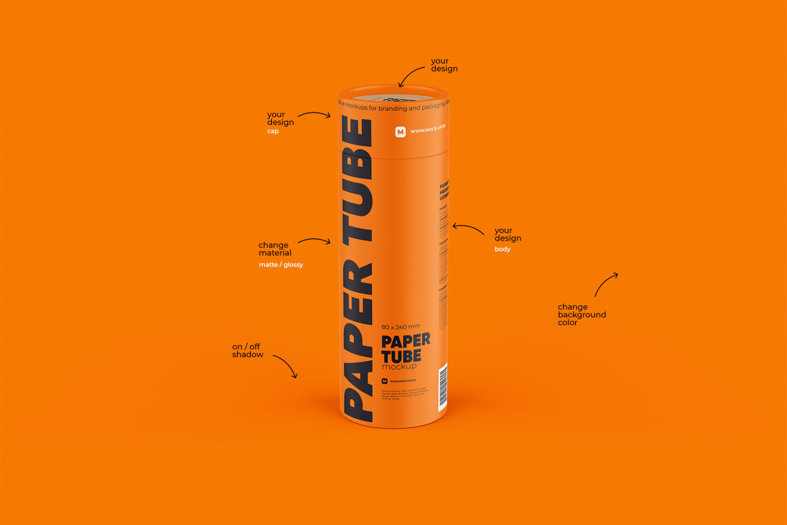 Closed Paper Tube Mockup 80x240mm Closed Paper Tube Mockup 80x240mm
