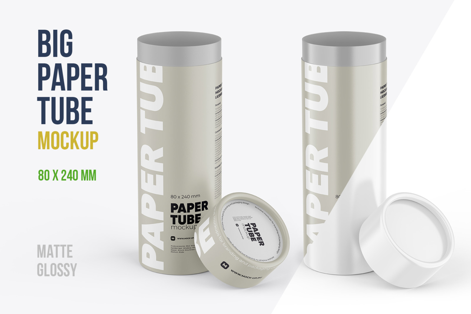 Opened Paper Tube Mockup 80x240mm