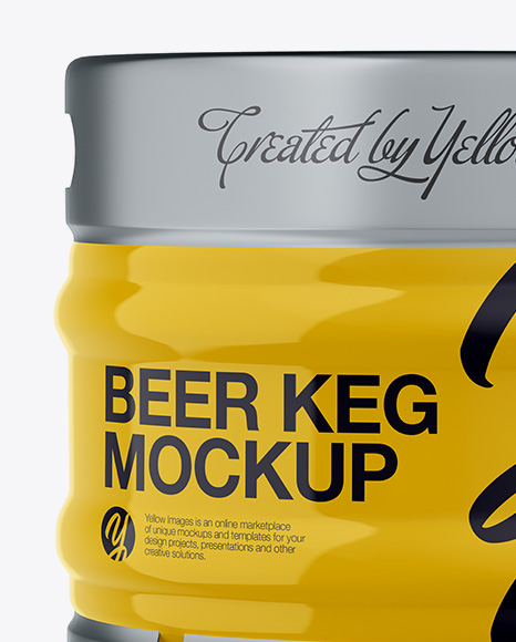 30L Glossy Beer Keg Mockup - Front View (Eye-Level Shot) - Free