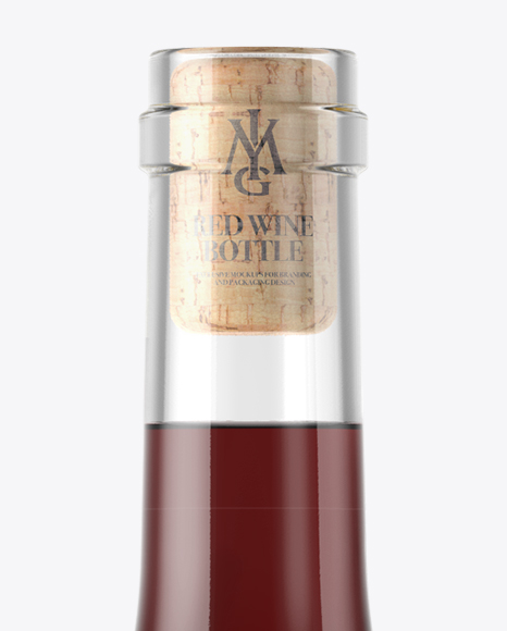 Clear Glass Red Wine Bottle With Cork Mockup