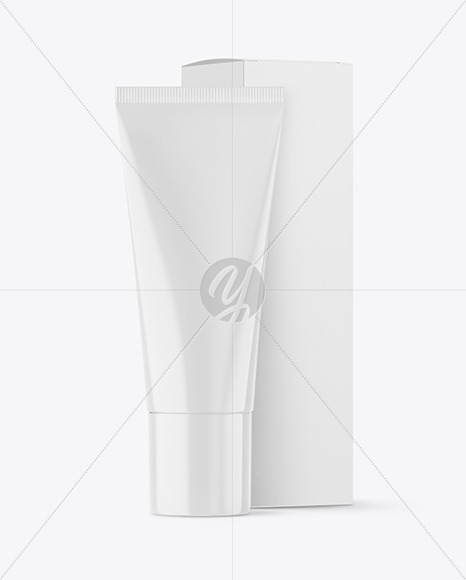 Glossy Cosmetic Tube with Box Mockup