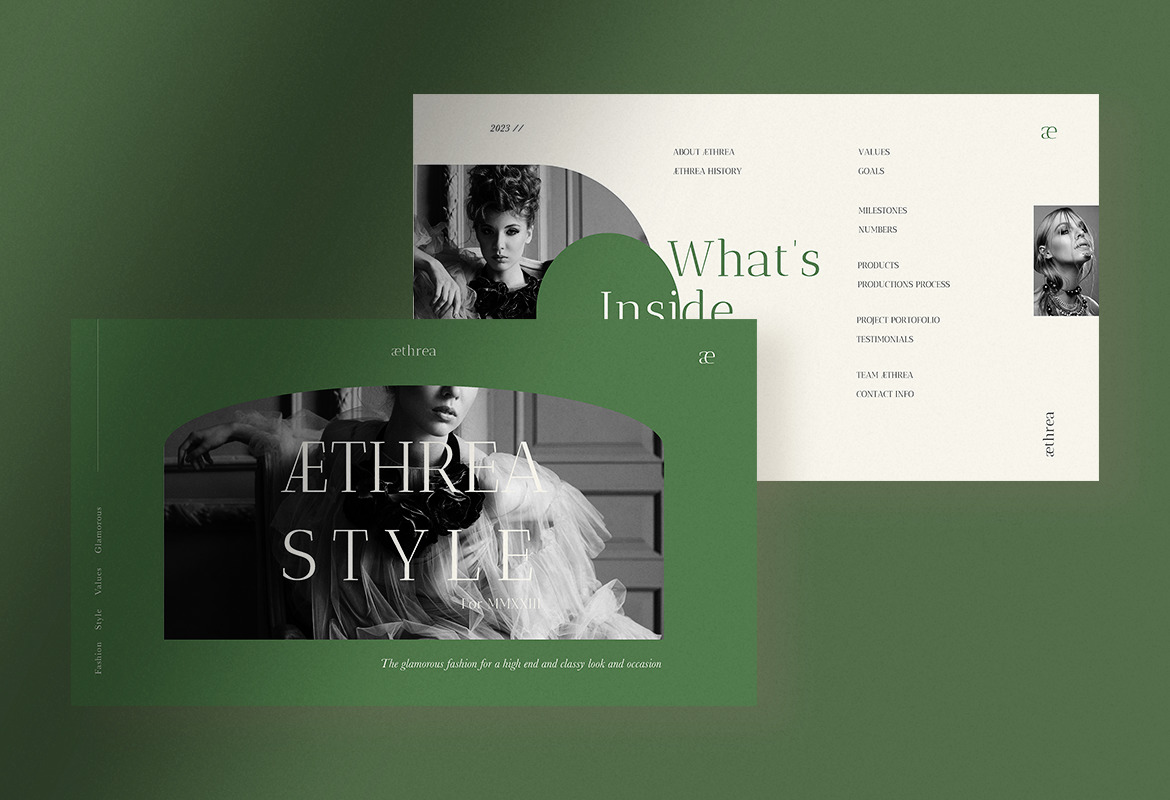 Aethrea – Green Elegant Fashion Portfolio Powerpoint Presentation