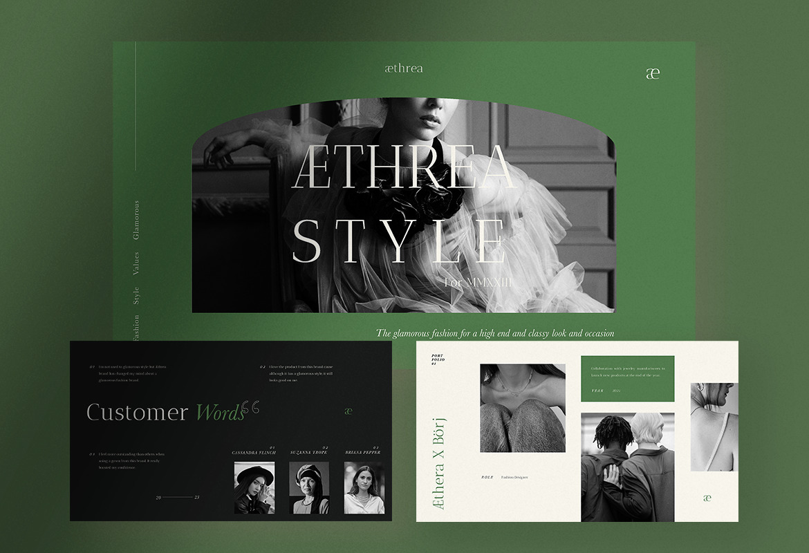 Aethrea – Green Elegant Fashion Portfolio Powerpoint Presentation