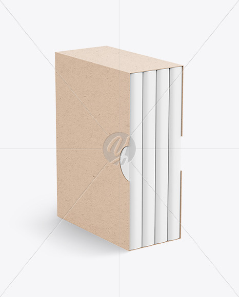 Set of Books in a Kraft Paper Box Mockup