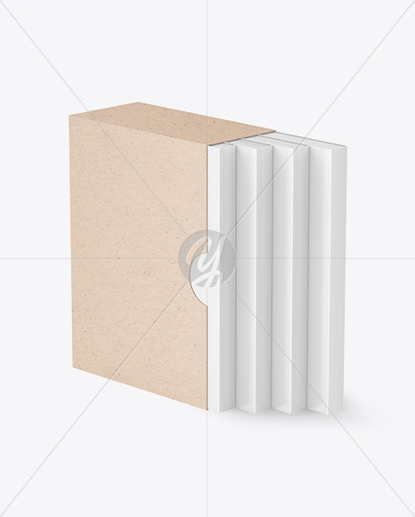 Set of Books in a Kraft Paper Box Mockup