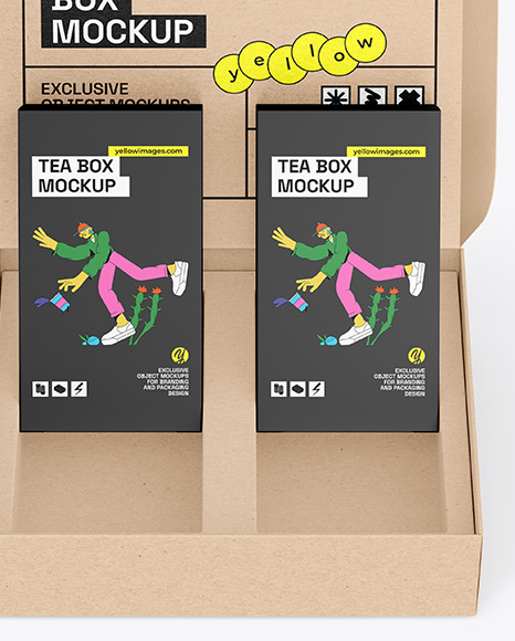 Kraft Box With Tea Boxes Mockup