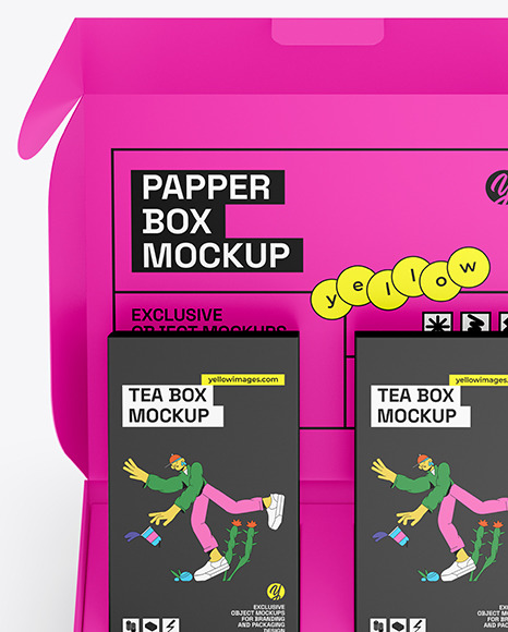 Matte Paper Box With Tea Boxes Mockup