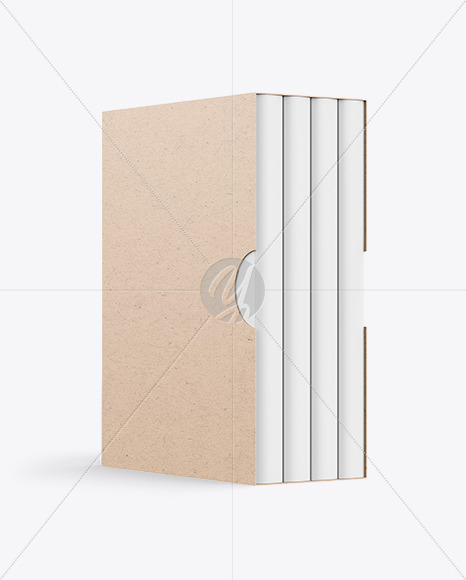 Set of Books in a Kraft Paper Box Mockup