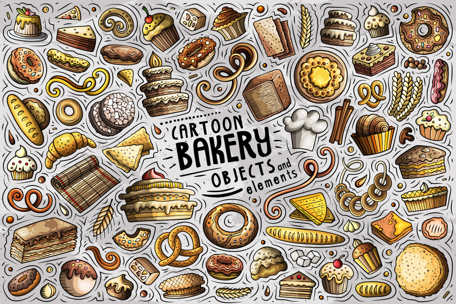 Bakery Products Cartoon Objects Set