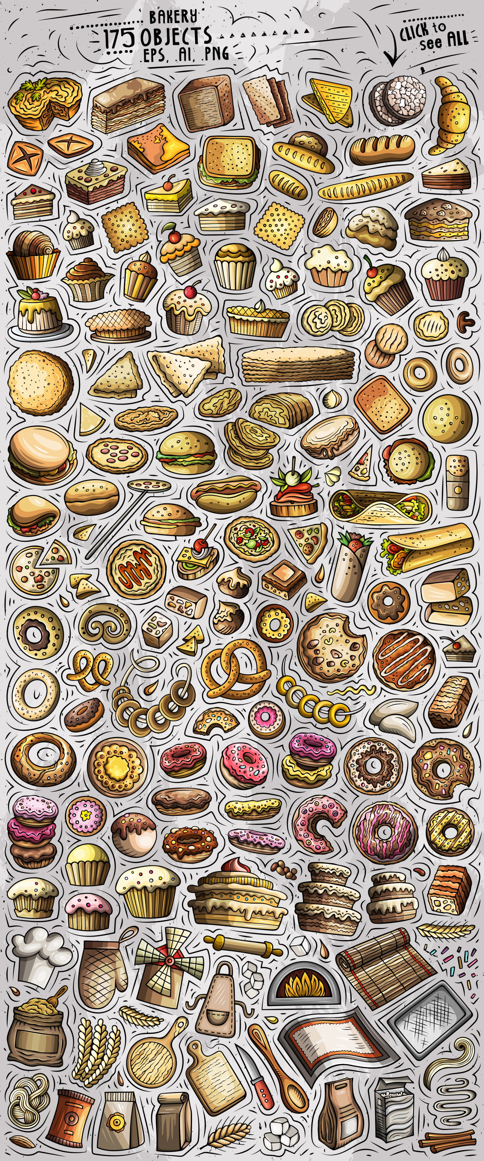 Bakery Products Cartoon Objects Set