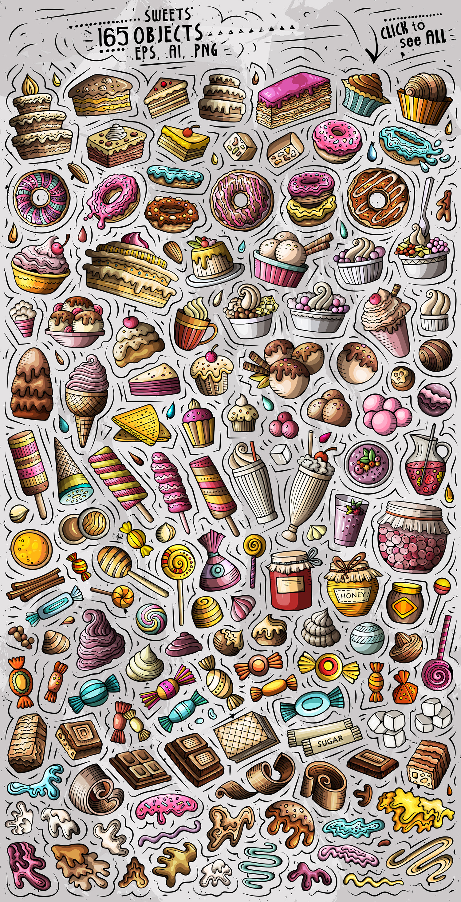 Sweet Food Cartoon Objects Set