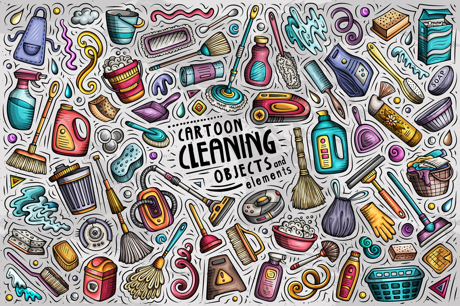 Cleaning Cartoon Objects Set